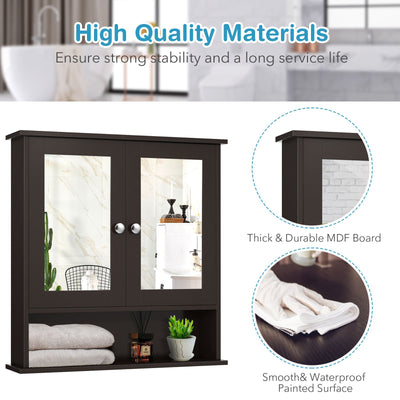 Bathroom Wall Mount Mirror Cabinet Organizer-Brown