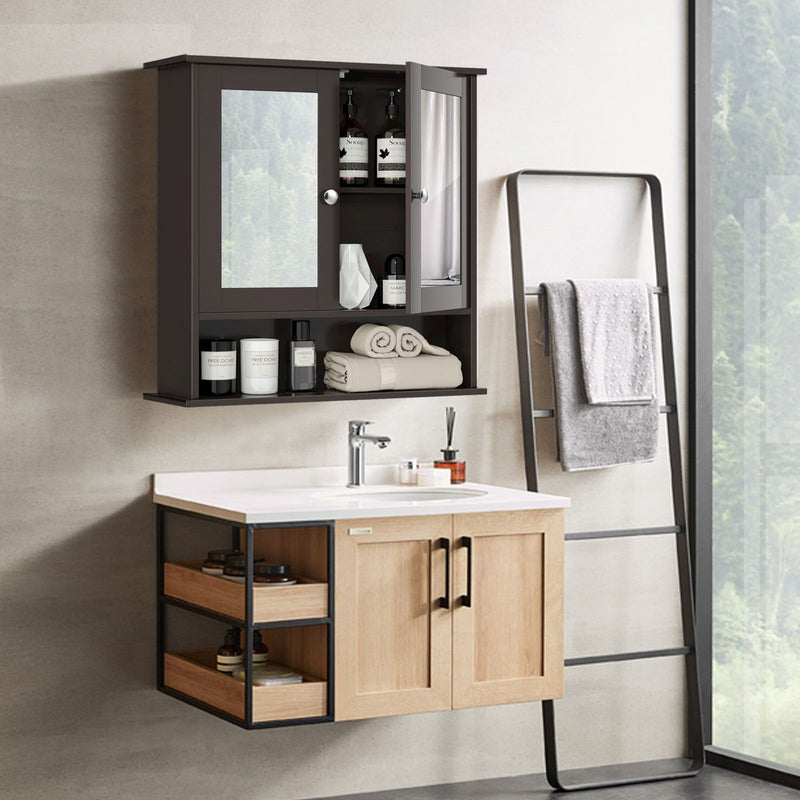 Bathroom Wall Mount Mirror Cabinet Organizer-Brown