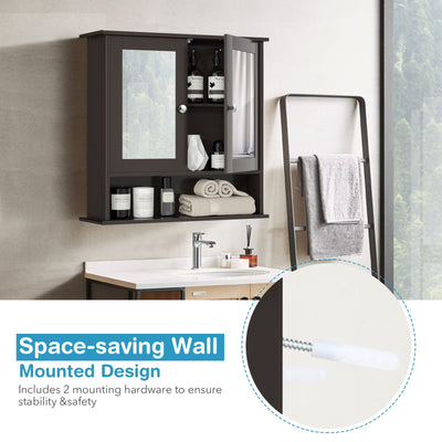 Bathroom Wall Mount Mirror Cabinet Organizer-Brown