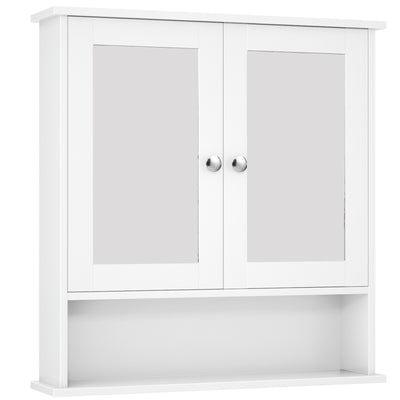 Bathroom Wall Cabinet with Double Mirror Doors-White