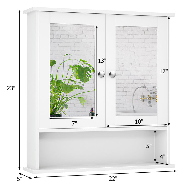 Bathroom Wall Cabinet with Double Mirror Doors-White