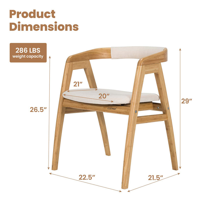 Leisure Bamboo Dining Chair with Curved Back and Anti-slip Foot Pads-Natural