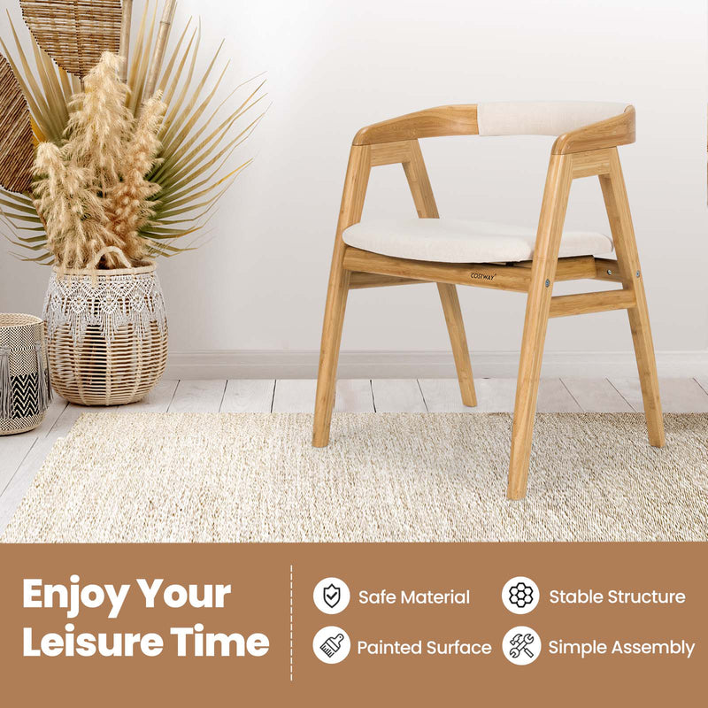 Leisure Bamboo Dining Chair with Curved Back and Anti-slip Foot Pads-Natural