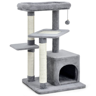 Cat Tree with Perch and Hanging Ball for Indoor Activity Play and Rest-Gray