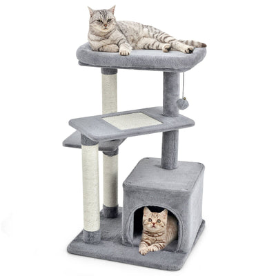 Cat Tree with Perch and Hanging Ball for Indoor Activity Play and Rest-Gray