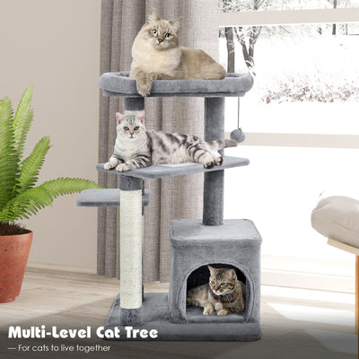 Cat Tree with Perch and Hanging Ball for Indoor Activity Play and Rest-Gray