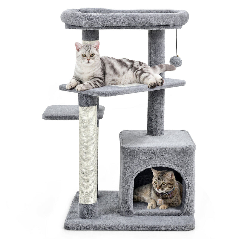 Cat Tree with Perch and Hanging Ball for Indoor Activity Play and Rest-Gray