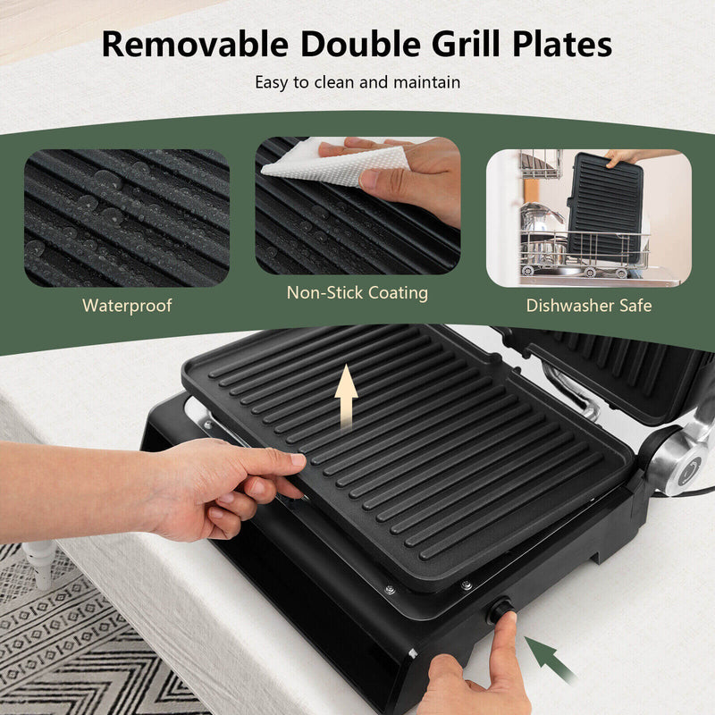 3-in-1 Electric Panini Press Grill with Non-Stick Coated Plates-Black