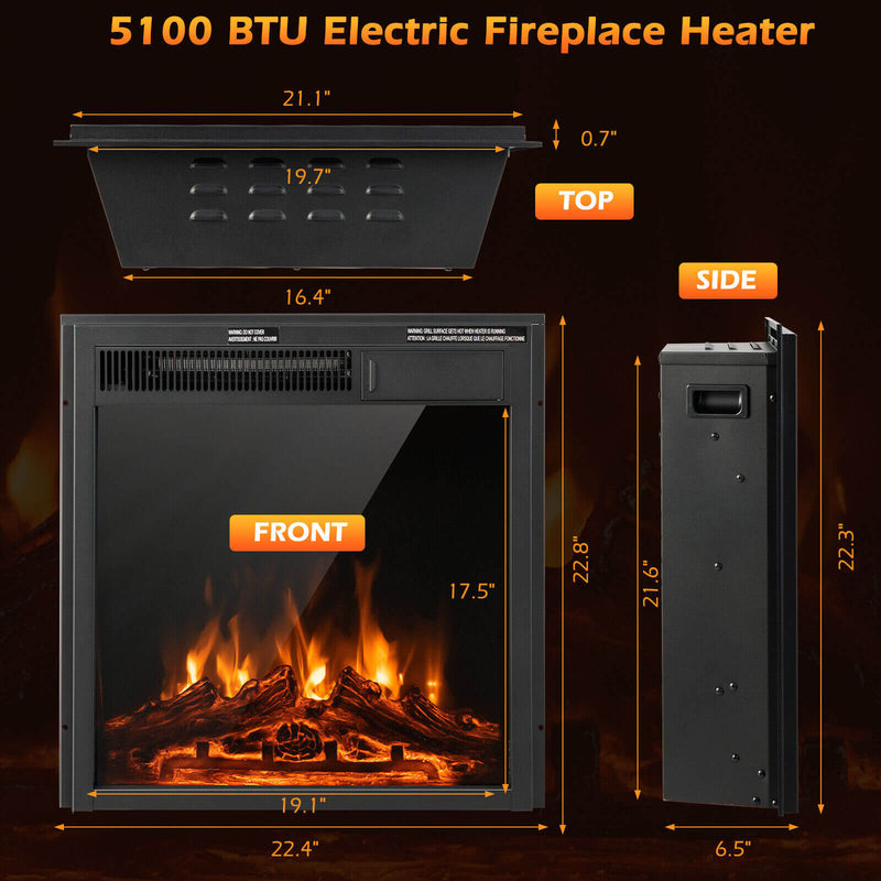 18/22.5 Inch Electric Fireplace Insert with 7-Level Adjustable Flame Brightness-22.5 inches