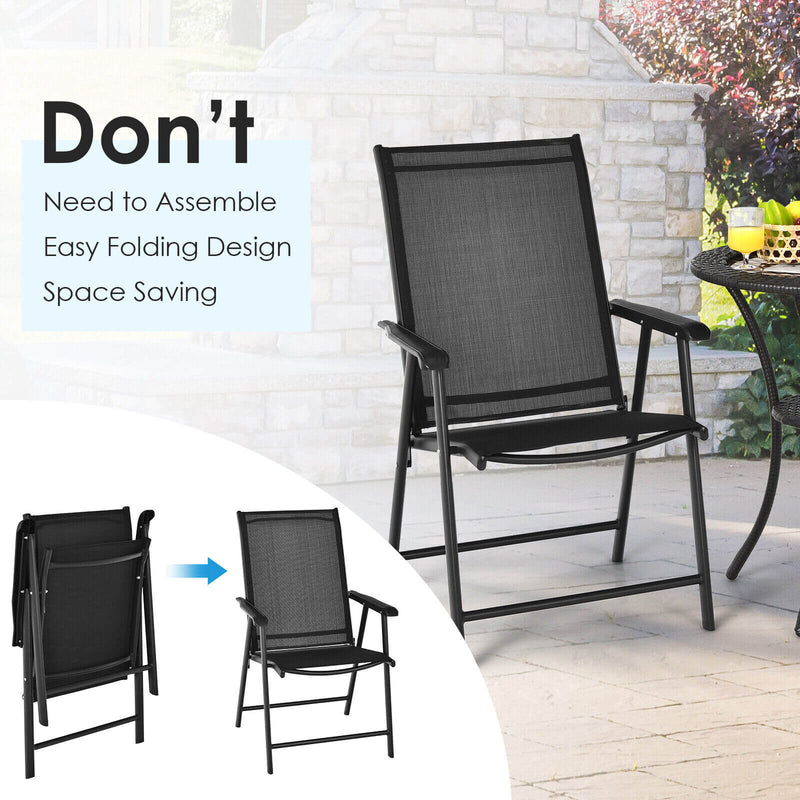 Set of 2 Outdoor Patio Folding Chair with Ergonomic Armrests-Black