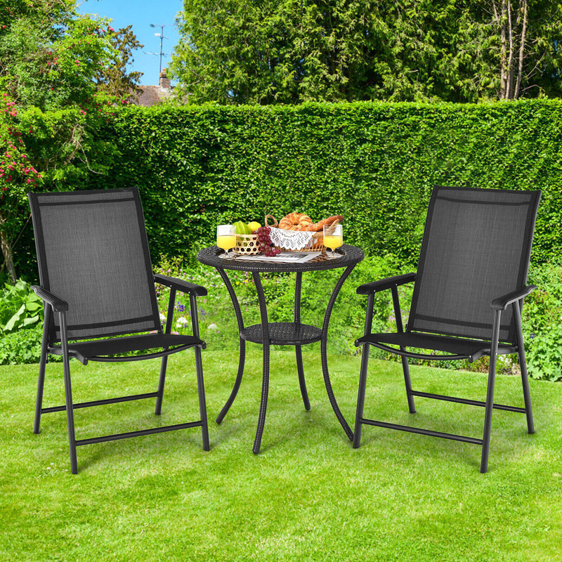 Set of 2 Outdoor Patio Folding Chair with Ergonomic Armrests-Black