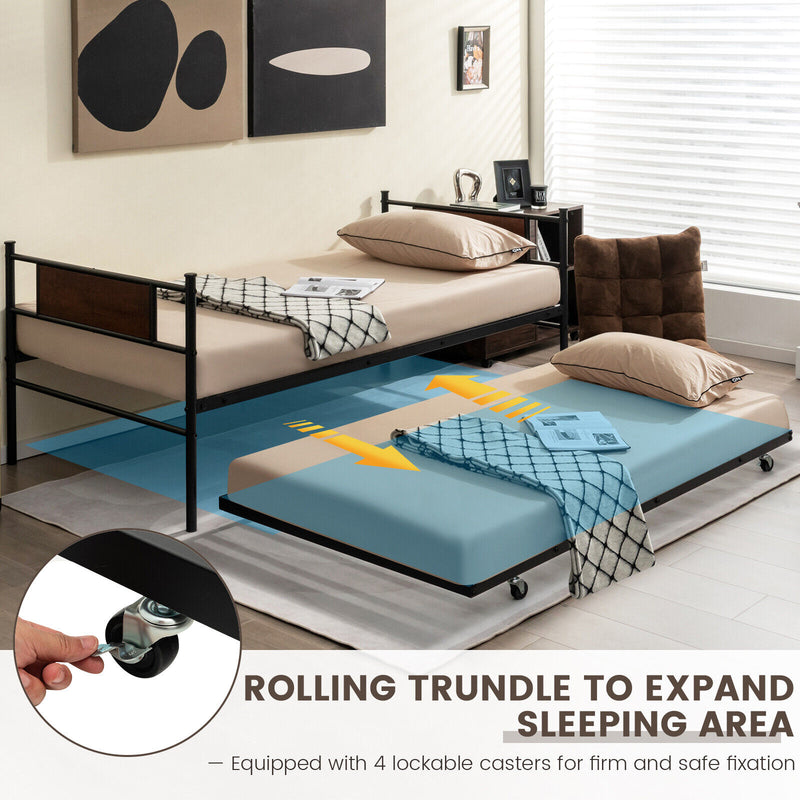 Twin Size 2-In-1 Daybed Frame with Pullout Trundle