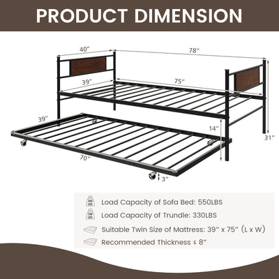 Twin Size 2-In-1 Daybed Frame with Pullout Trundle