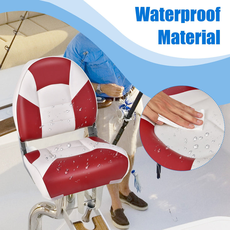 Low Back Boat Seat Folding Fishing chair with Thickened High-density Sponge Padding-Red