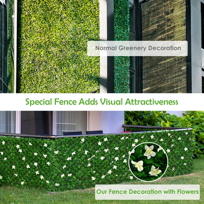 1 Piece Expandable Faux Ivy Privacy Screen Fence Panel Pack with Flower-White