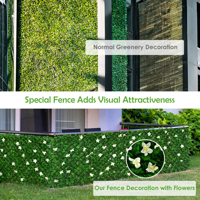 1 Piece Expandable Faux Ivy Privacy Screen Fence Panel Pack with Flower-White