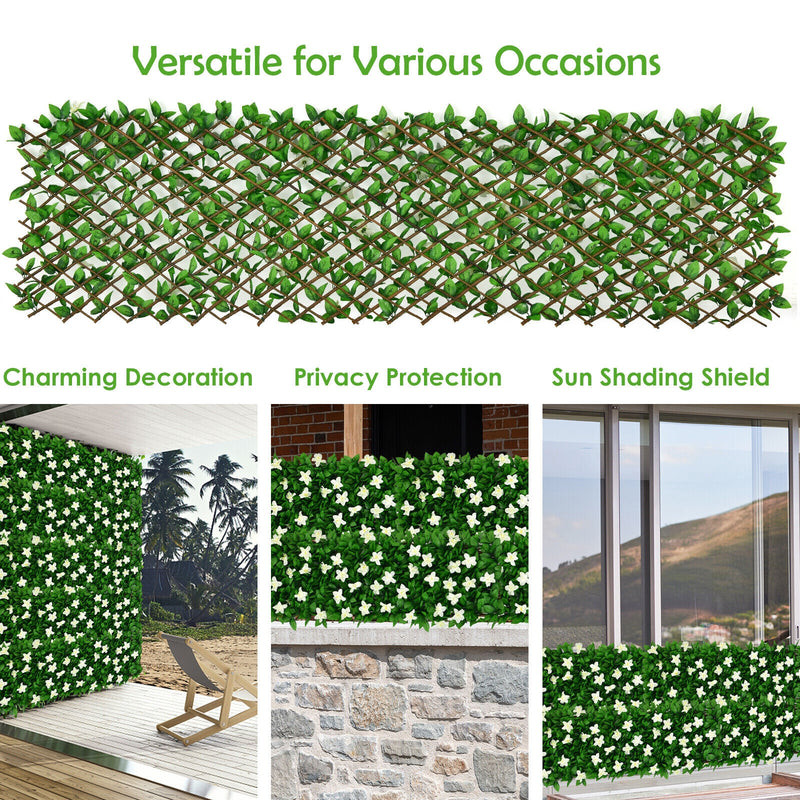 1 Piece Expandable Faux Ivy Privacy Screen Fence Panel Pack with Flower-White