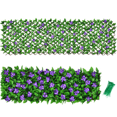 1 Piece Expandable Faux Ivy Privacy Screen Fence Panel Pack with Flower-Purple