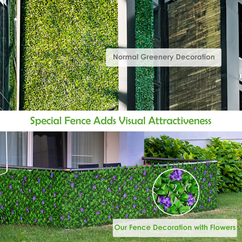 1 Piece Expandable Faux Ivy Privacy Screen Fence Panel Pack with Flower-Purple