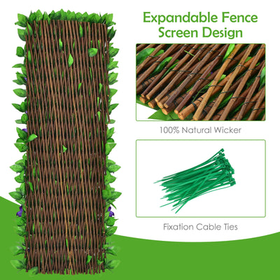 1 Piece Expandable Faux Ivy Privacy Screen Fence Panel Pack with Flower-Purple