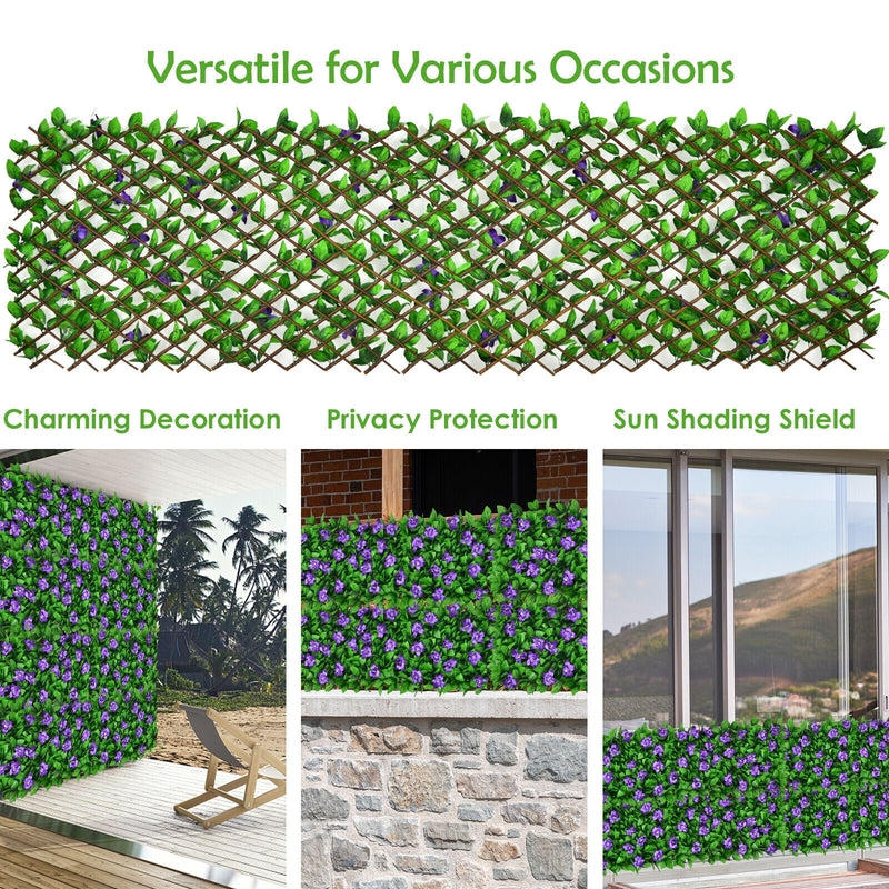 1 Piece Expandable Faux Ivy Privacy Screen Fence Panel Pack with Flower-Purple