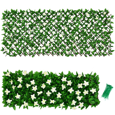 4 Pieces Expandable Faux Ivy Privacy Screen Fence Panel Pack with Flower-White