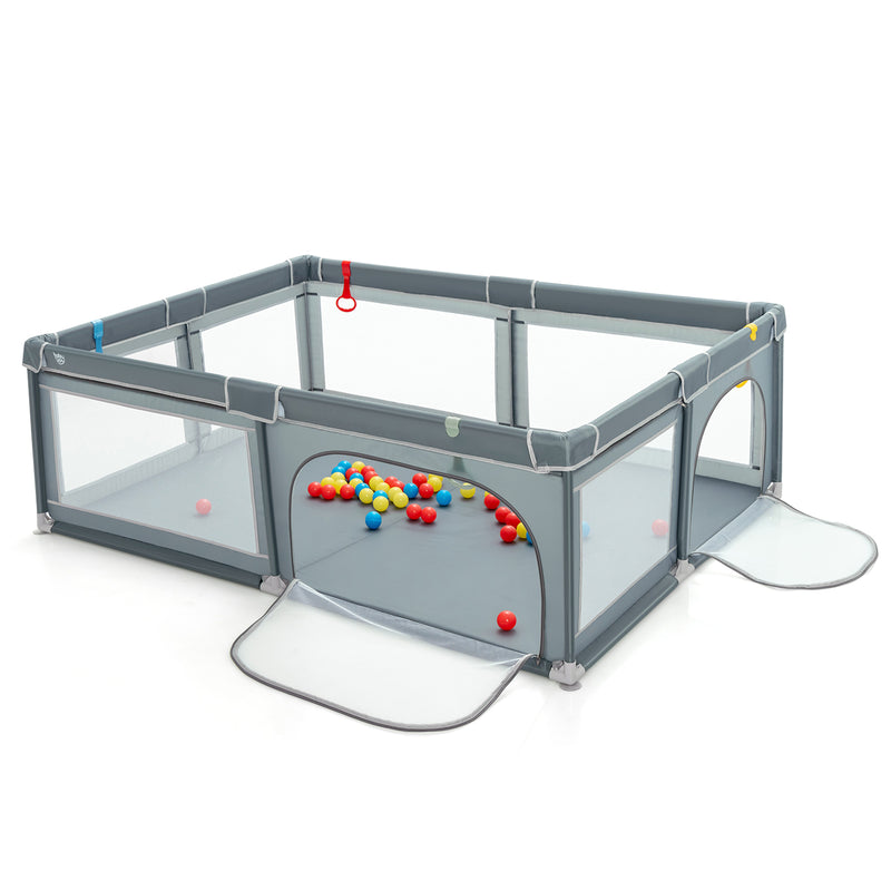 Portable Extra-Large Safety Baby Fence with Ocean Balls and Rings-Gray