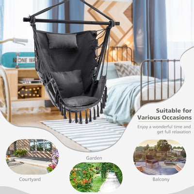 Hanging Rope Swing Chair with Soft Pillow and Cushions-Gray