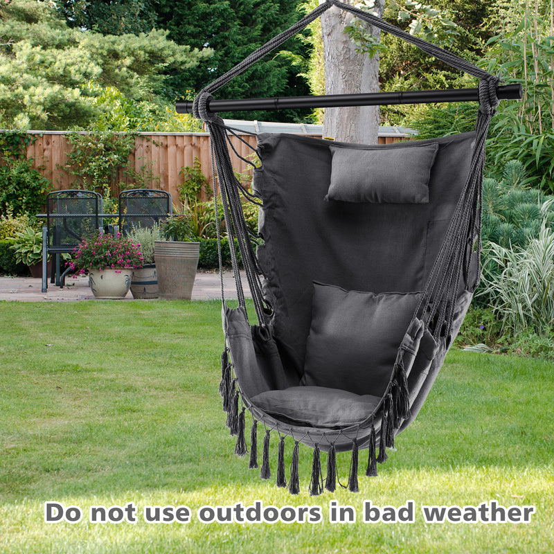 Hanging Rope Swing Chair with Soft Pillow and Cushions-Gray