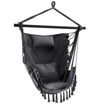 Hanging Rope Swing Chair with Soft Pillow and Cushions-Gray