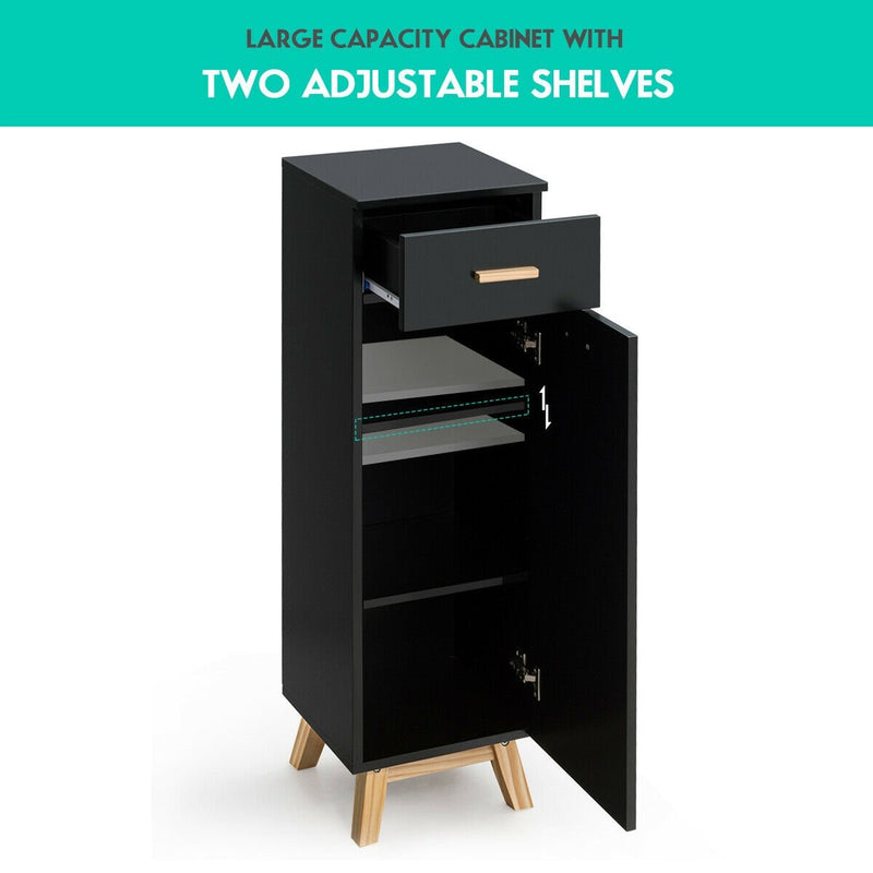 Waterproof Bathroom Cabinet with Adjustable Shelves and Sliding Drawer-Black