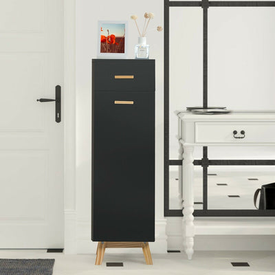 Waterproof Bathroom Cabinet with Adjustable Shelves and Sliding Drawer-Black