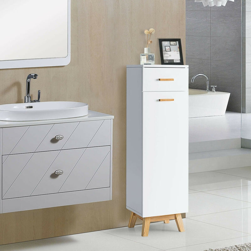 Waterproof Bathroom Cabinet with Adjustable Shelves and Sliding Drawer-White