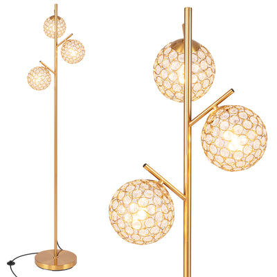 3-Globe Floor Lamp with Foot Switch and 3 E26 Bulb Bases-Golden