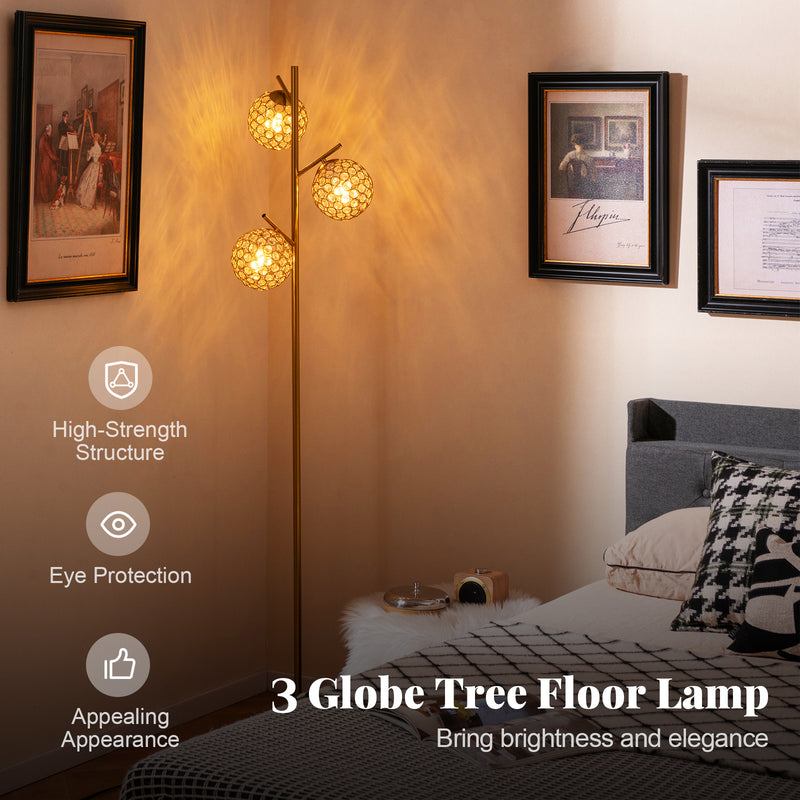 3-Globe Floor Lamp with Foot Switch and 3 E26 Bulb Bases-Golden