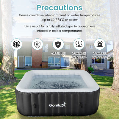 Rectangular Blowup Pool Hottub with 130 Air Jets for 4-6 Person-Black