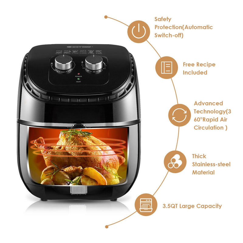 3.5 QT Electric 1300W  Hot Air Fryer with Timer& Temperature Control