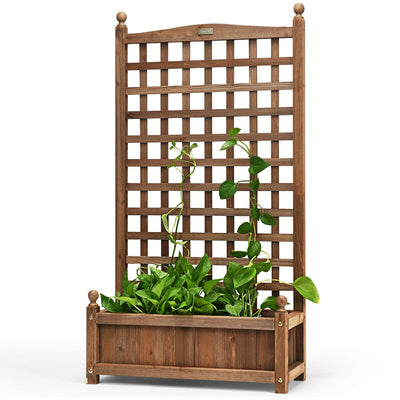 Solid Free Standing Wood Planter Box with Trellis