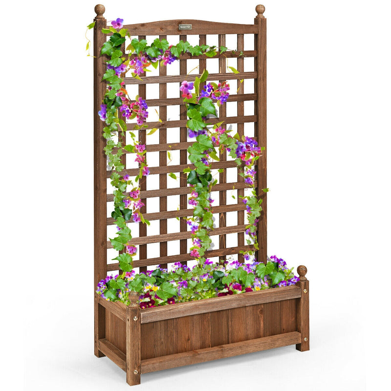 Solid Free Standing Wood Planter Box with Trellis