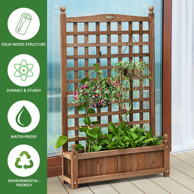 Solid Free Standing Wood Planter Box with Trellis