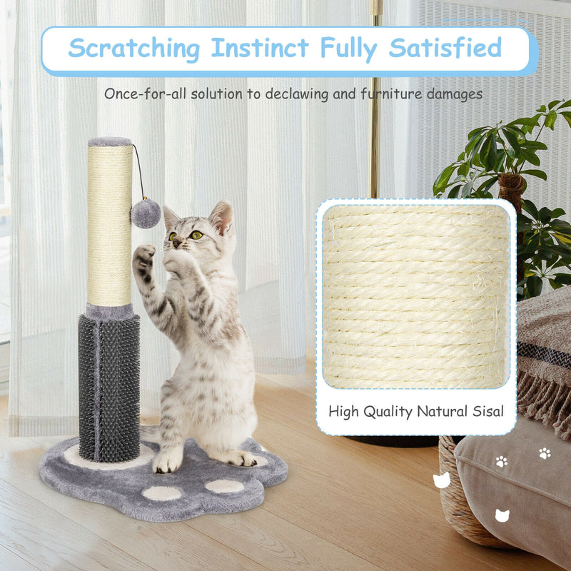 20.5 inch Tall Cat Scratching Post Claw Scratcher with Sisal Rope and Plush Ball-Gray