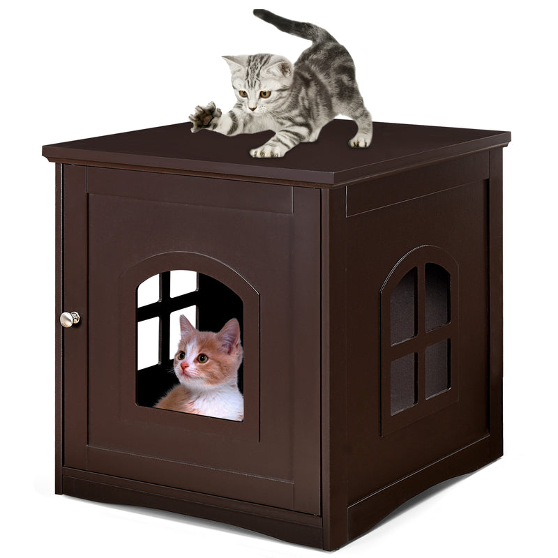 Side Table Nightstand Decorative Cat House-Brown