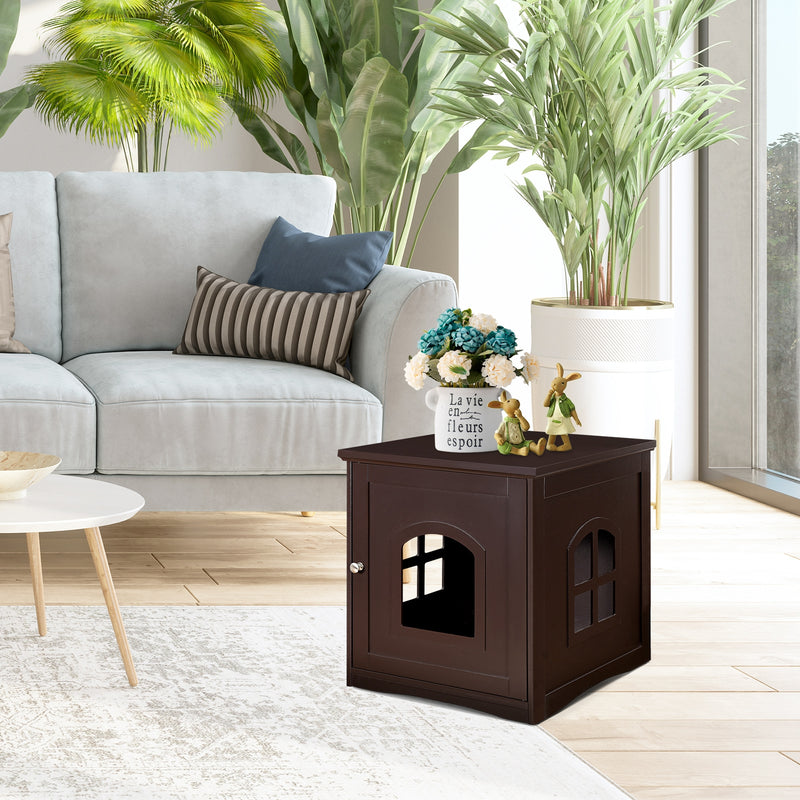 Side Table Nightstand Decorative Cat House-Brown