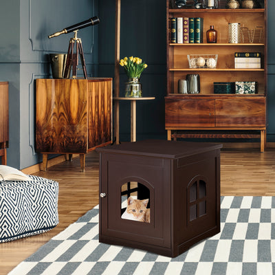 Side Table Nightstand Decorative Cat House-Brown