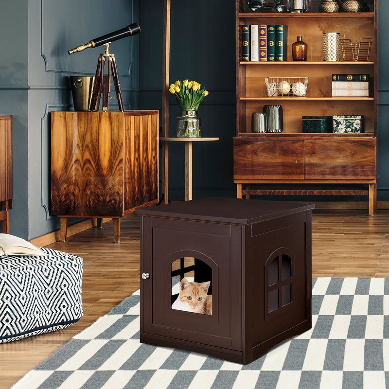 Side Table Nightstand Decorative Cat House-Brown