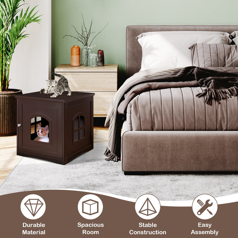 Side Table Nightstand Decorative Cat House-Brown