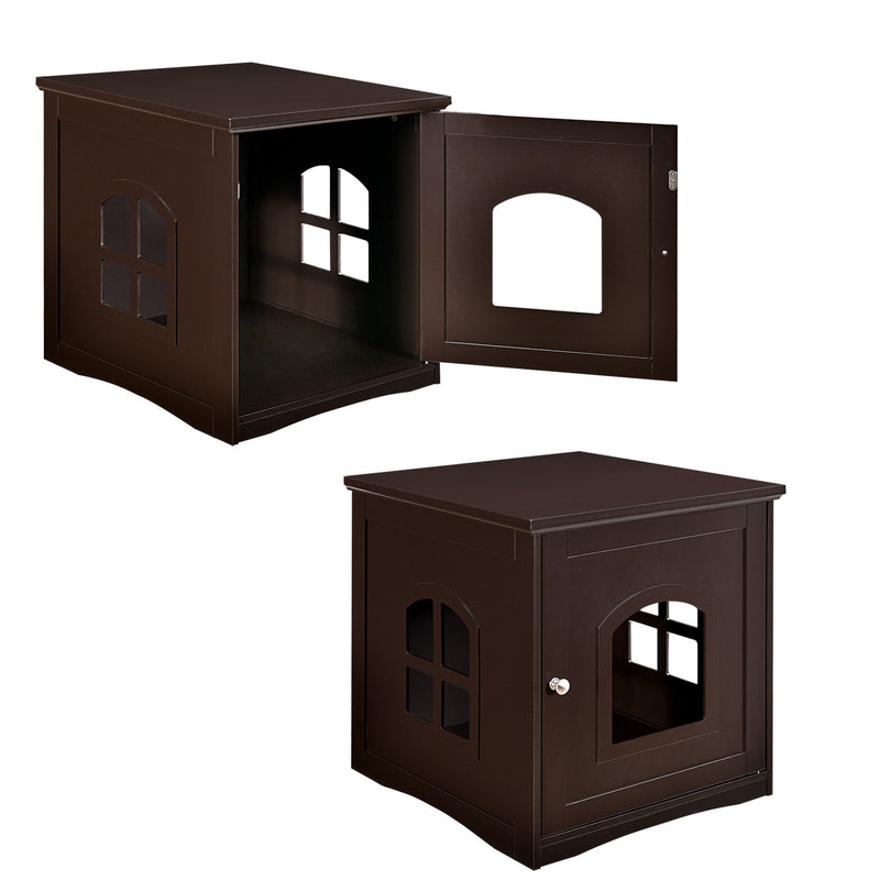 Side Table Nightstand Decorative Cat House-Brown