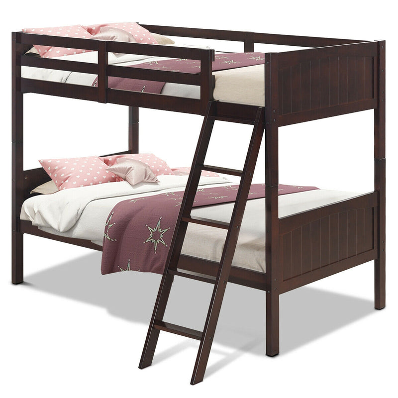 Twin Size Wooden Bunk Beds Convertible 2 Individual Beds-Brown