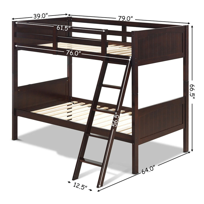 Twin Size Wooden Bunk Beds Convertible 2 Individual Beds-Brown