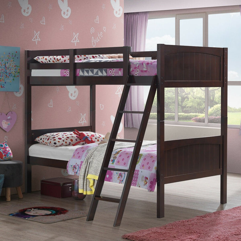 Twin Size Wooden Bunk Beds Convertible 2 Individual Beds-Brown